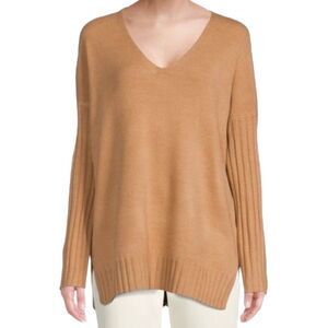 French Connection Camel Brown Ribbed Sleeve Relaxed Jumper M